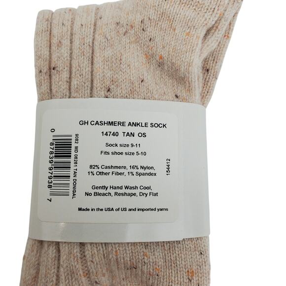 Soft Ribbed 82% Cashmere Ankle Socks Sz 9-11 Warm Cozy Garnet Hill Tan Donegal - Picture 5 of 6